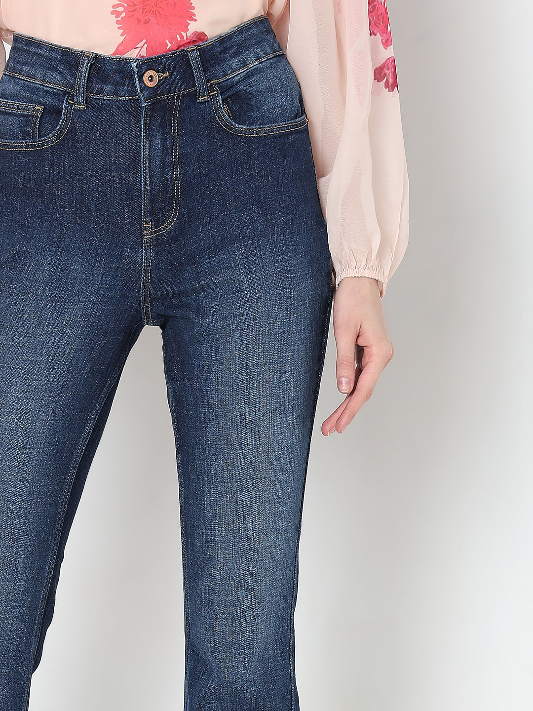 Dark Blue High Rise Flared Jeans