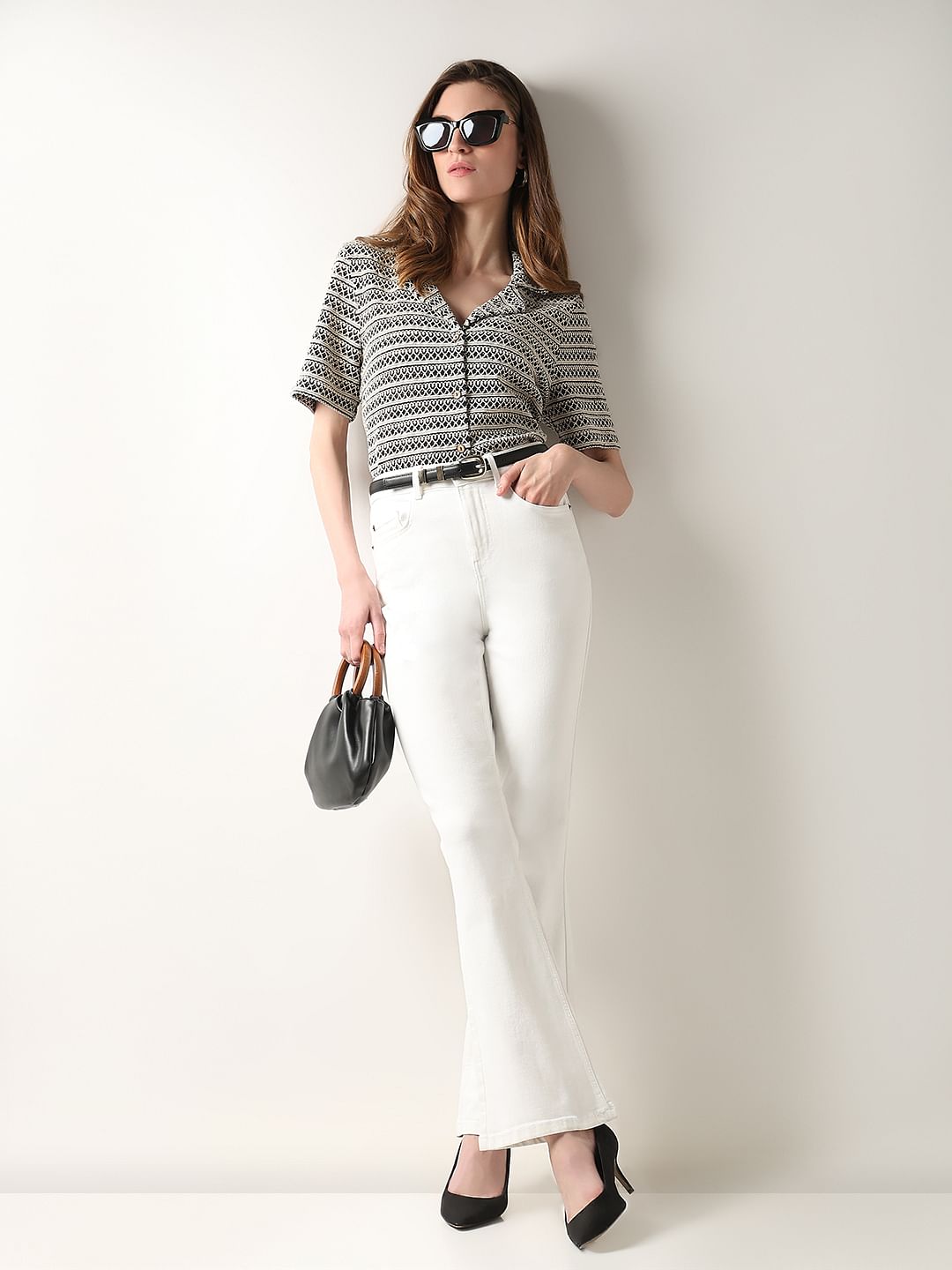 White High Rise Bootcut Jeans