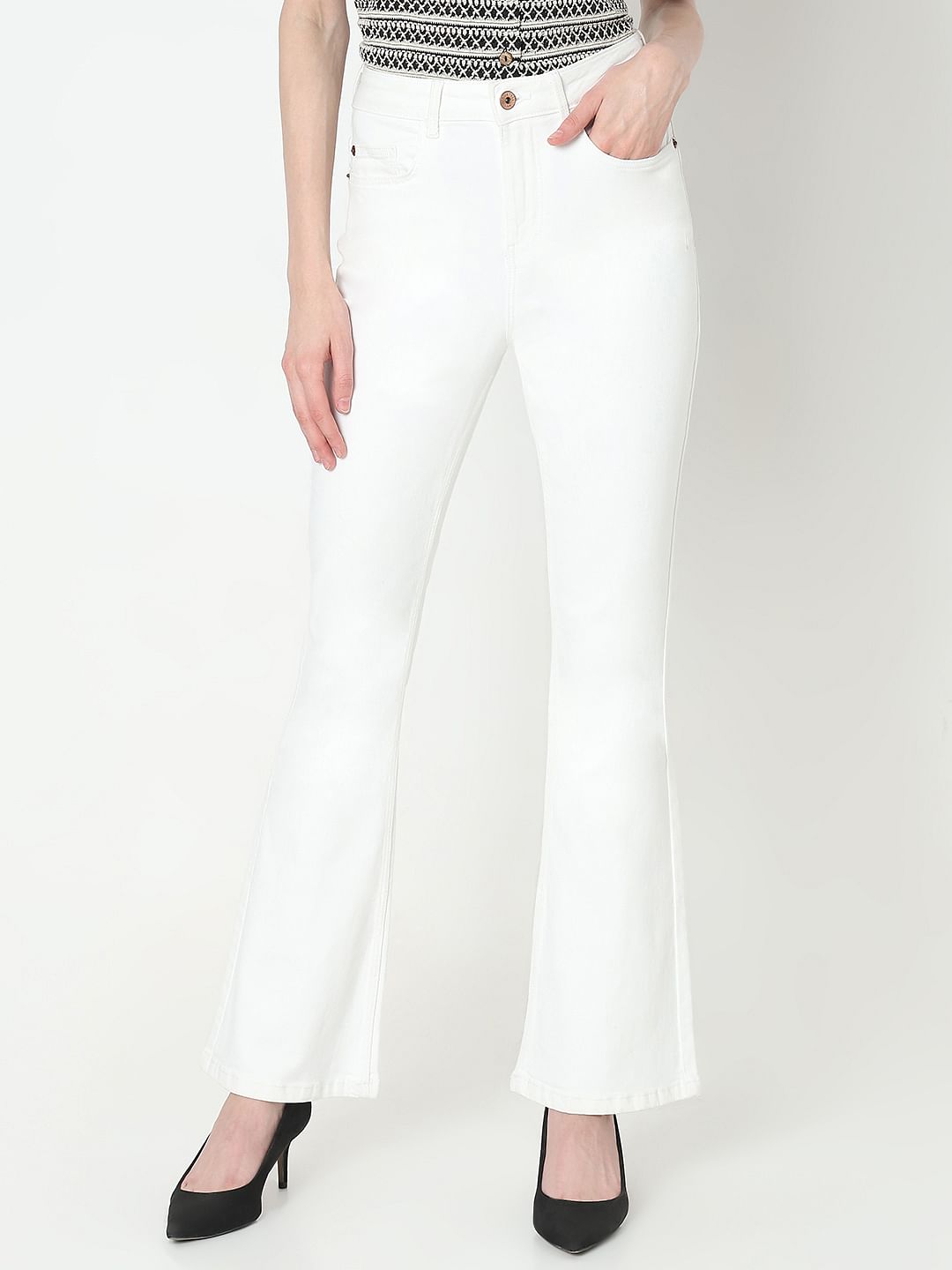 White High Rise Bootcut Jeans