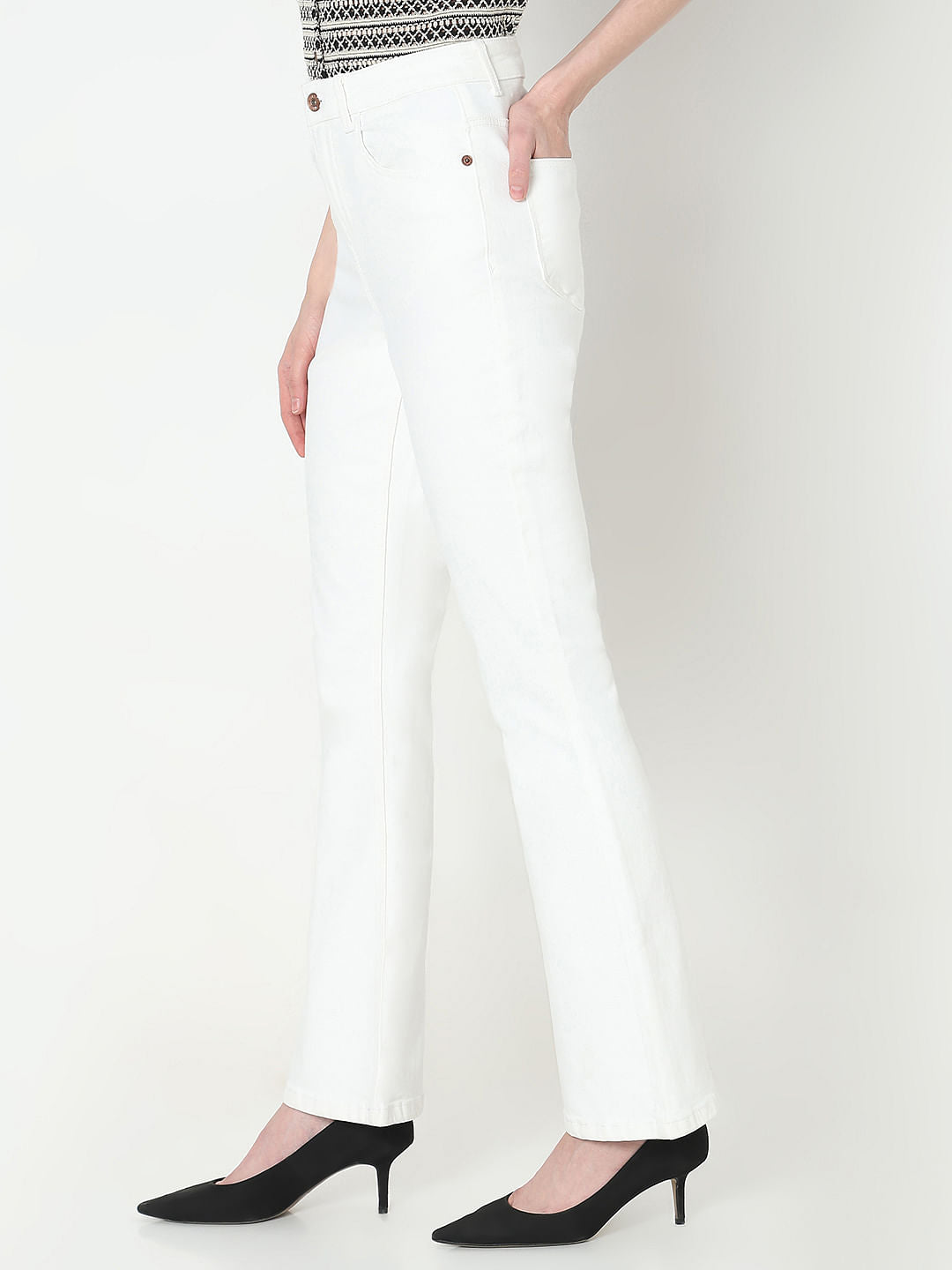 White High Rise Bootcut Jeans