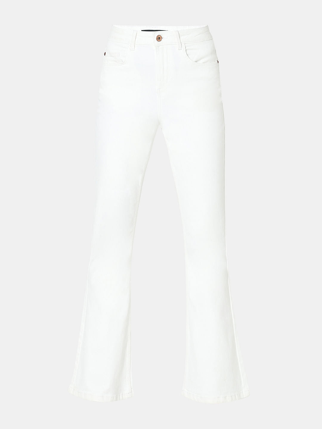 White High Rise Bootcut Jeans