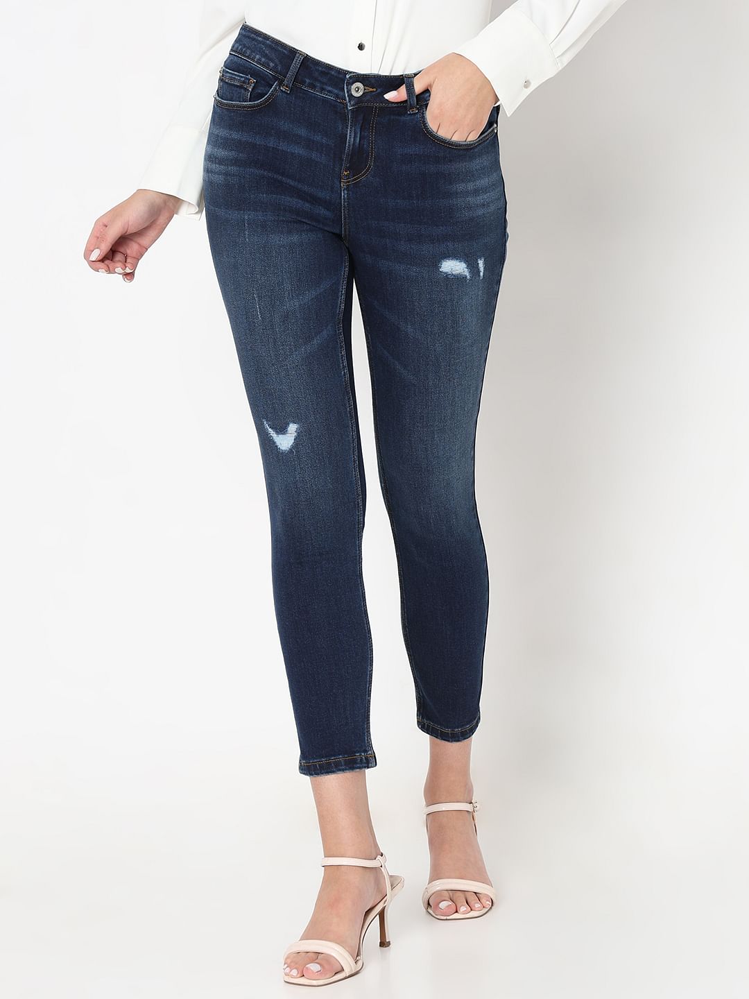 Dark Blue Mid Rise Wendy Skinny Jeans