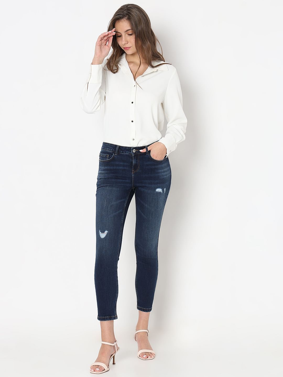 Dark Blue Mid Rise Wendy Skinny Jeans
