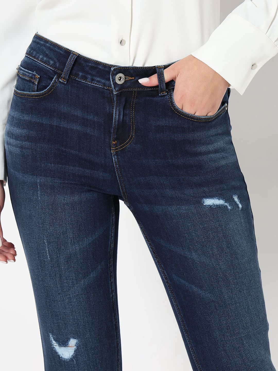 Dark Blue Mid Rise Wendy Skinny Jeans