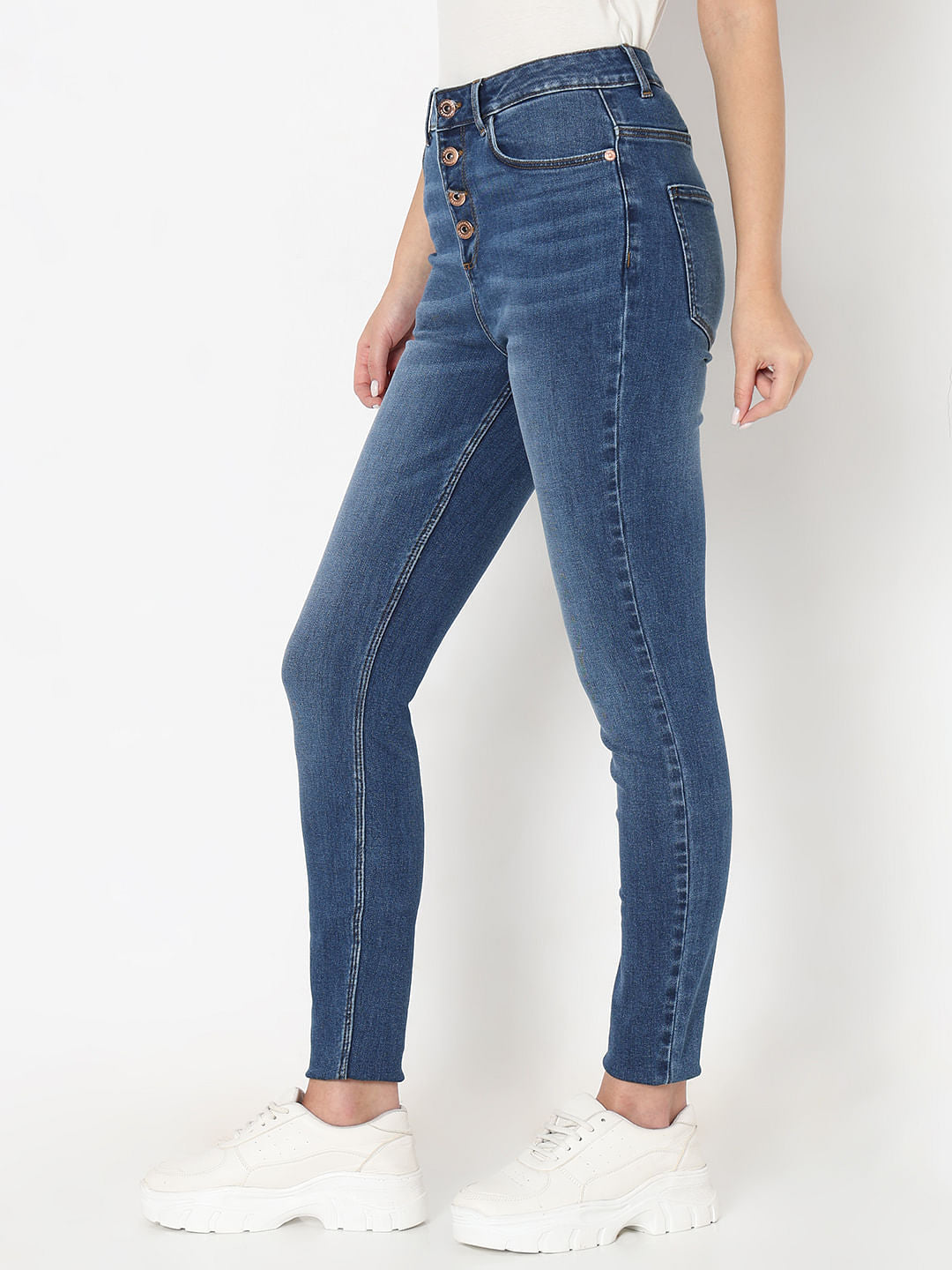 Blue High Rise Buttoned Wendy Skinny Jeans