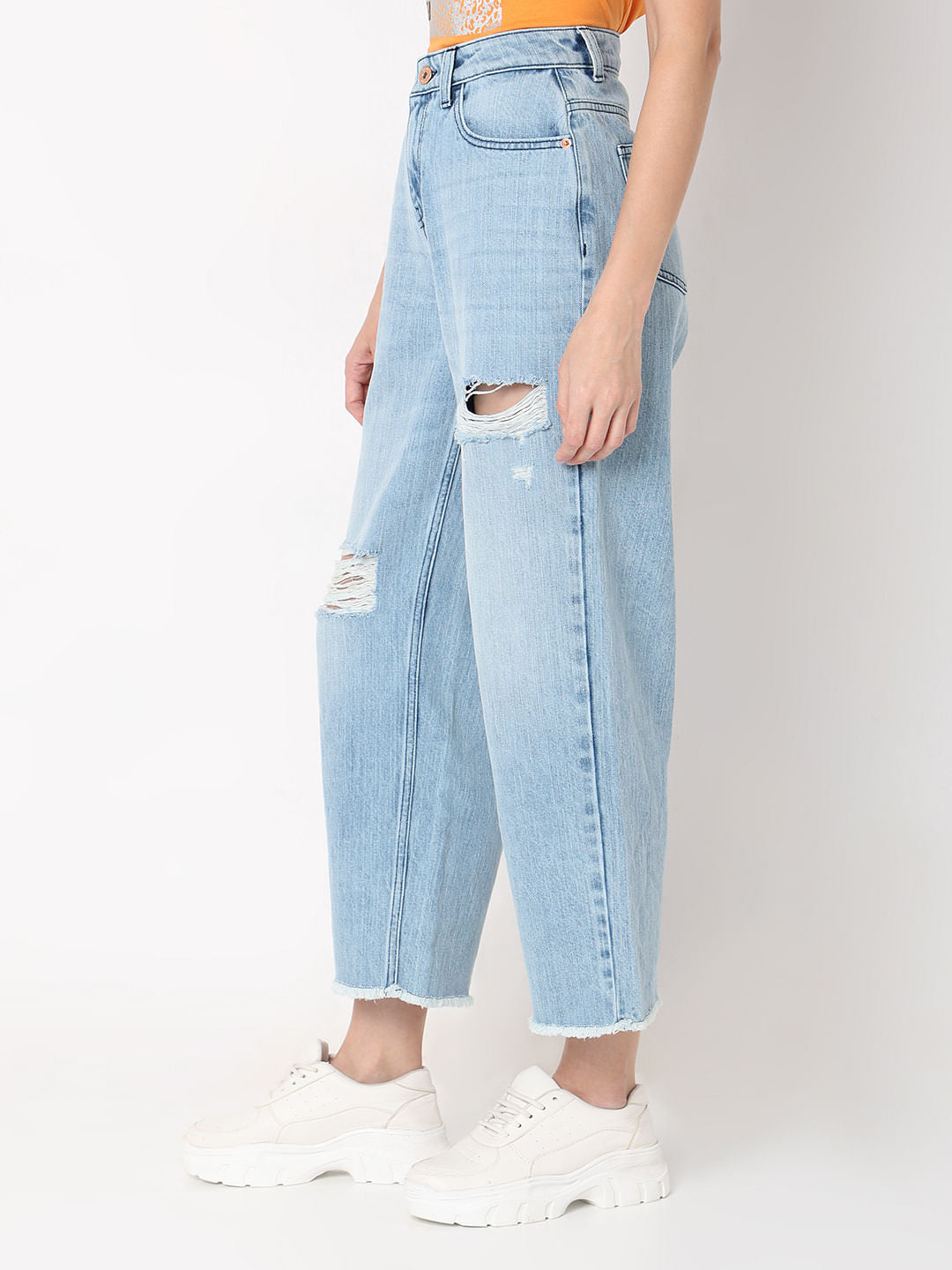 Light Blue High Rise Ripped Zoey Wide-Leg Jeans