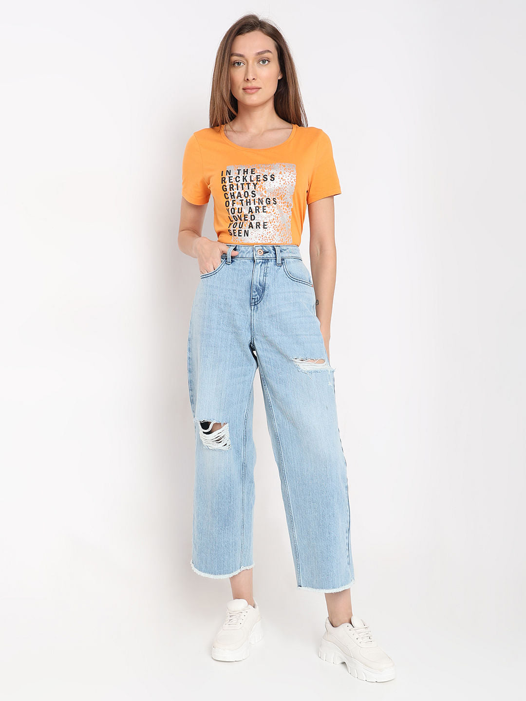 Light Blue High Rise Ripped Zoey Wide-Leg Jeans
