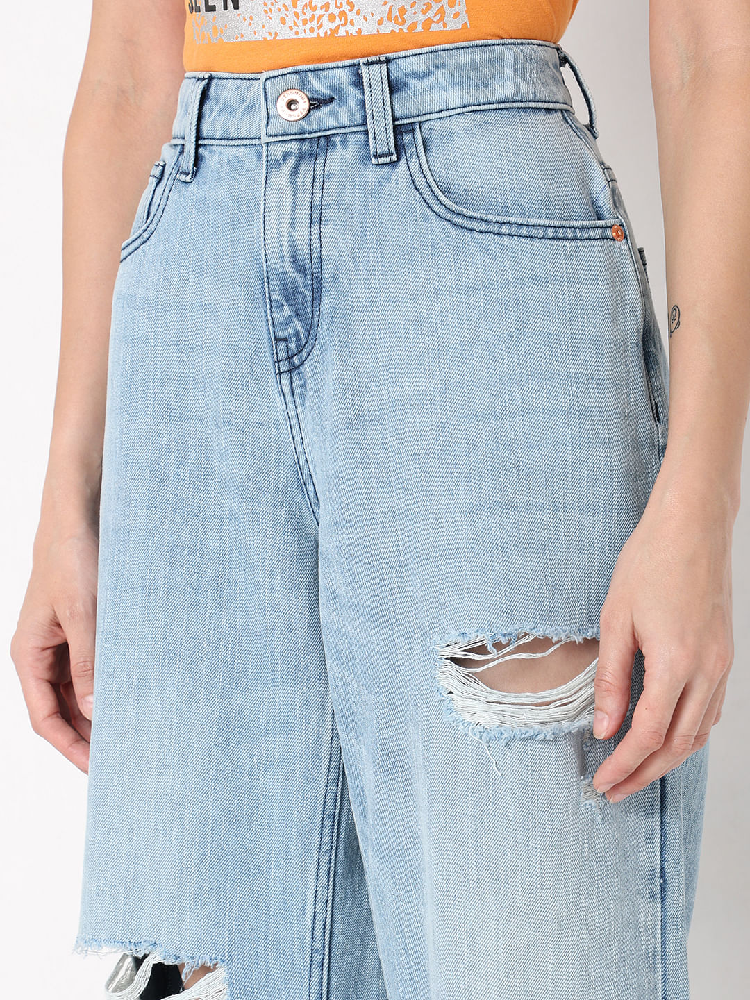 Light Blue High Rise Ripped Zoey Wide-Leg Jeans