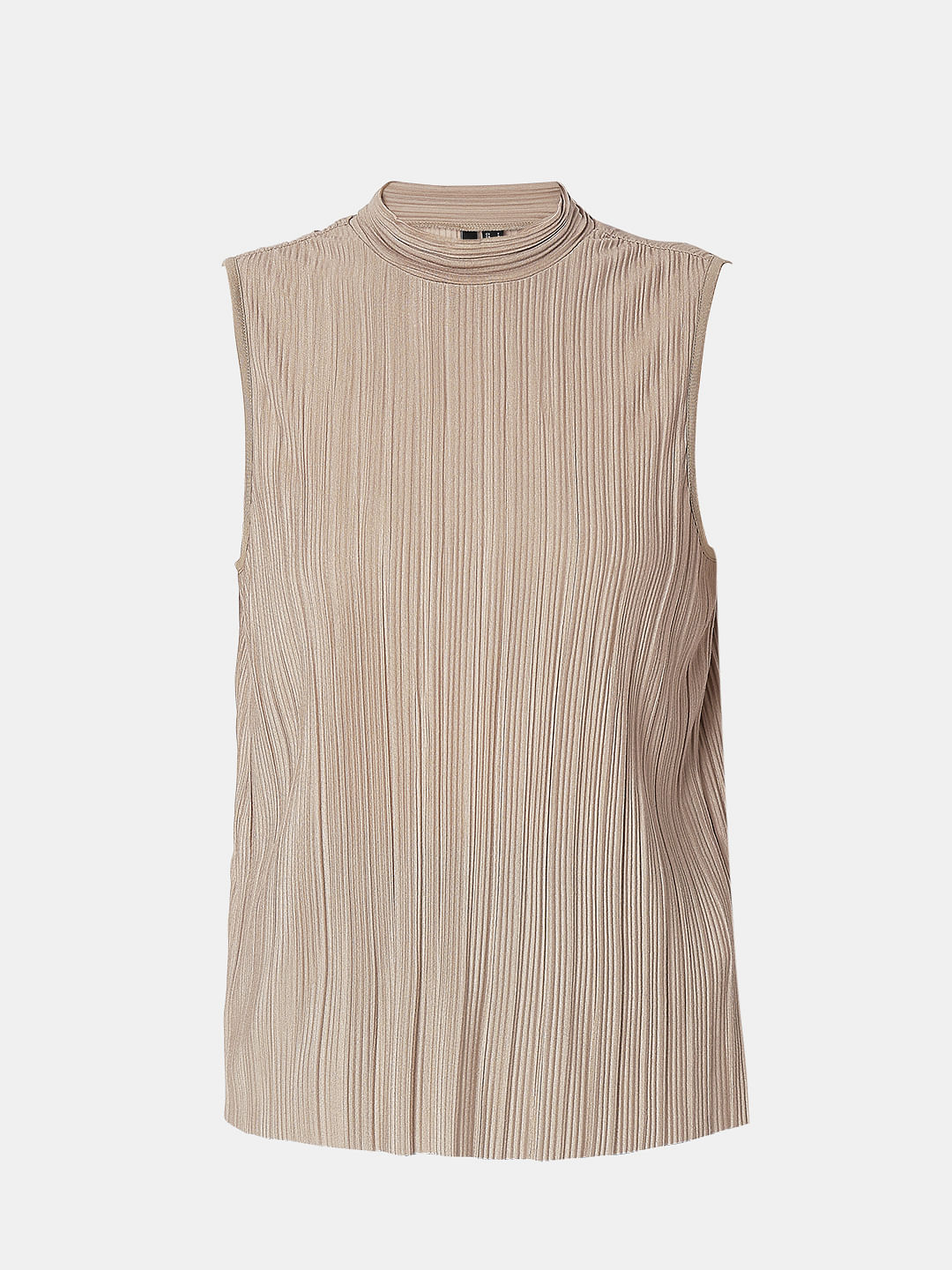 Beige Plisse Top