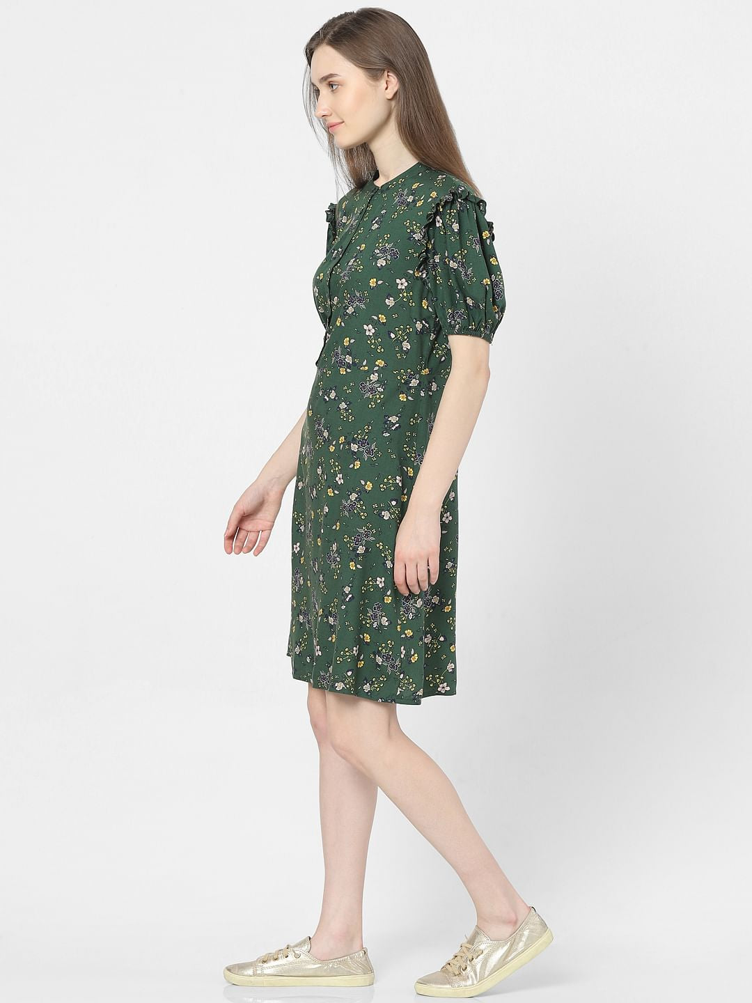 Green Floral Print Shift Dress