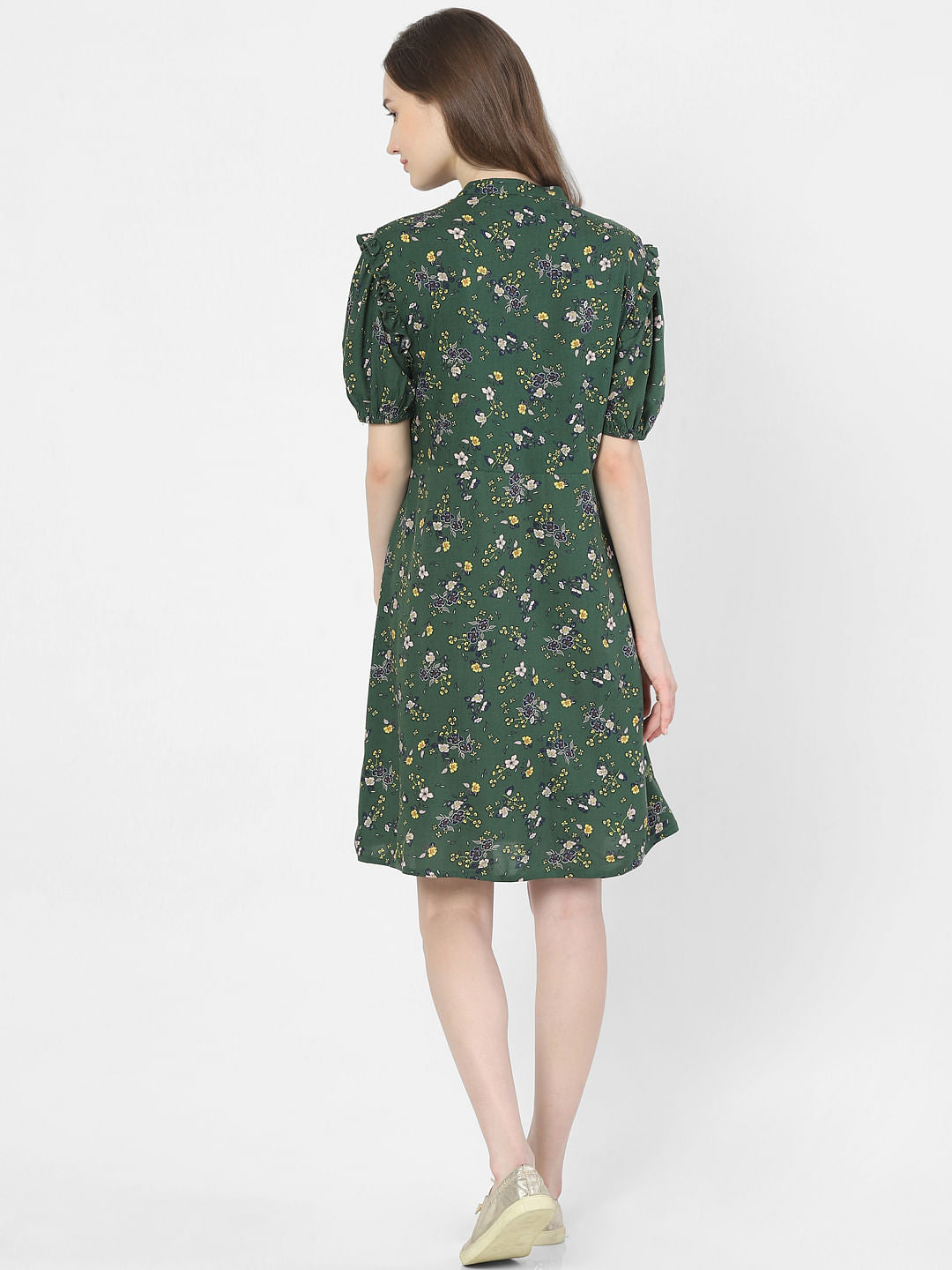 Green Floral Print Shift Dress