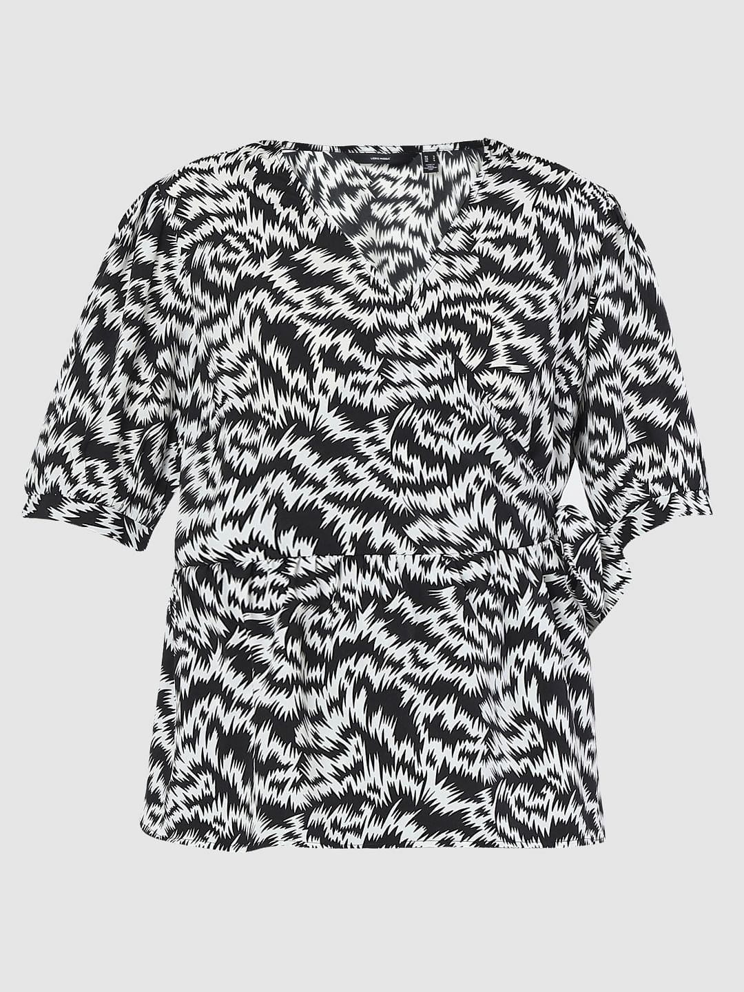 Black Abstract Print Top