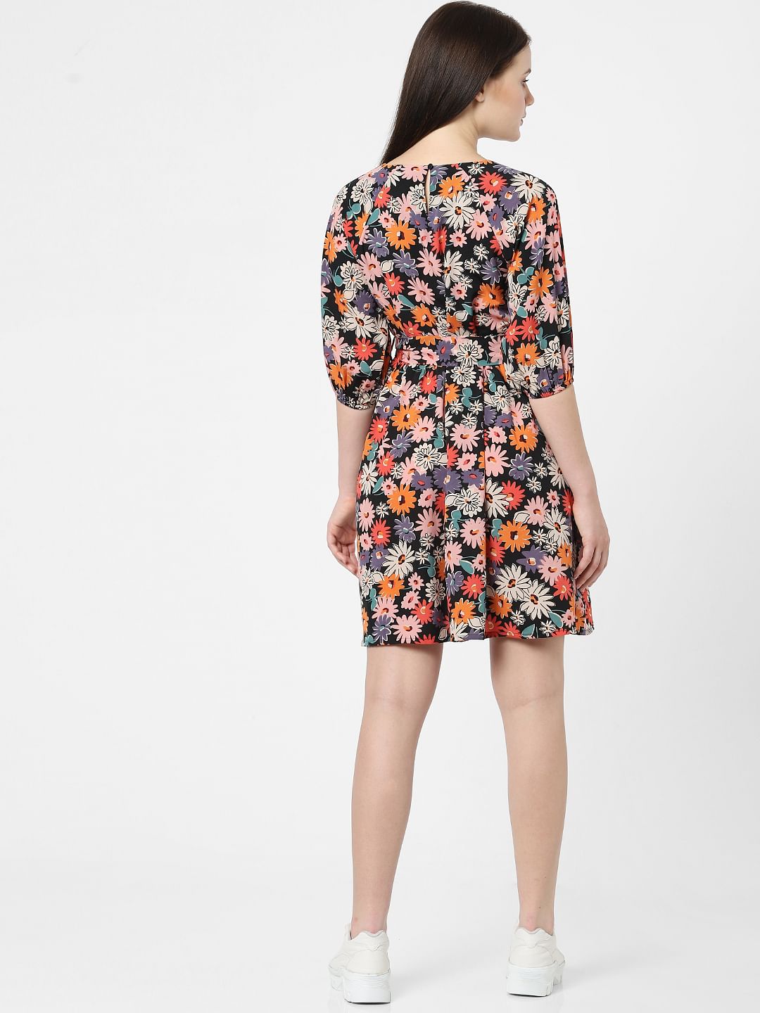 Black Floral Print Shift Dress