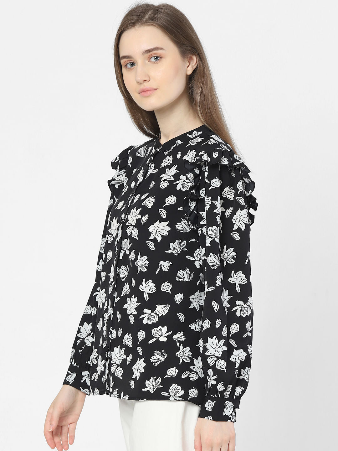 Black Floral Print Top