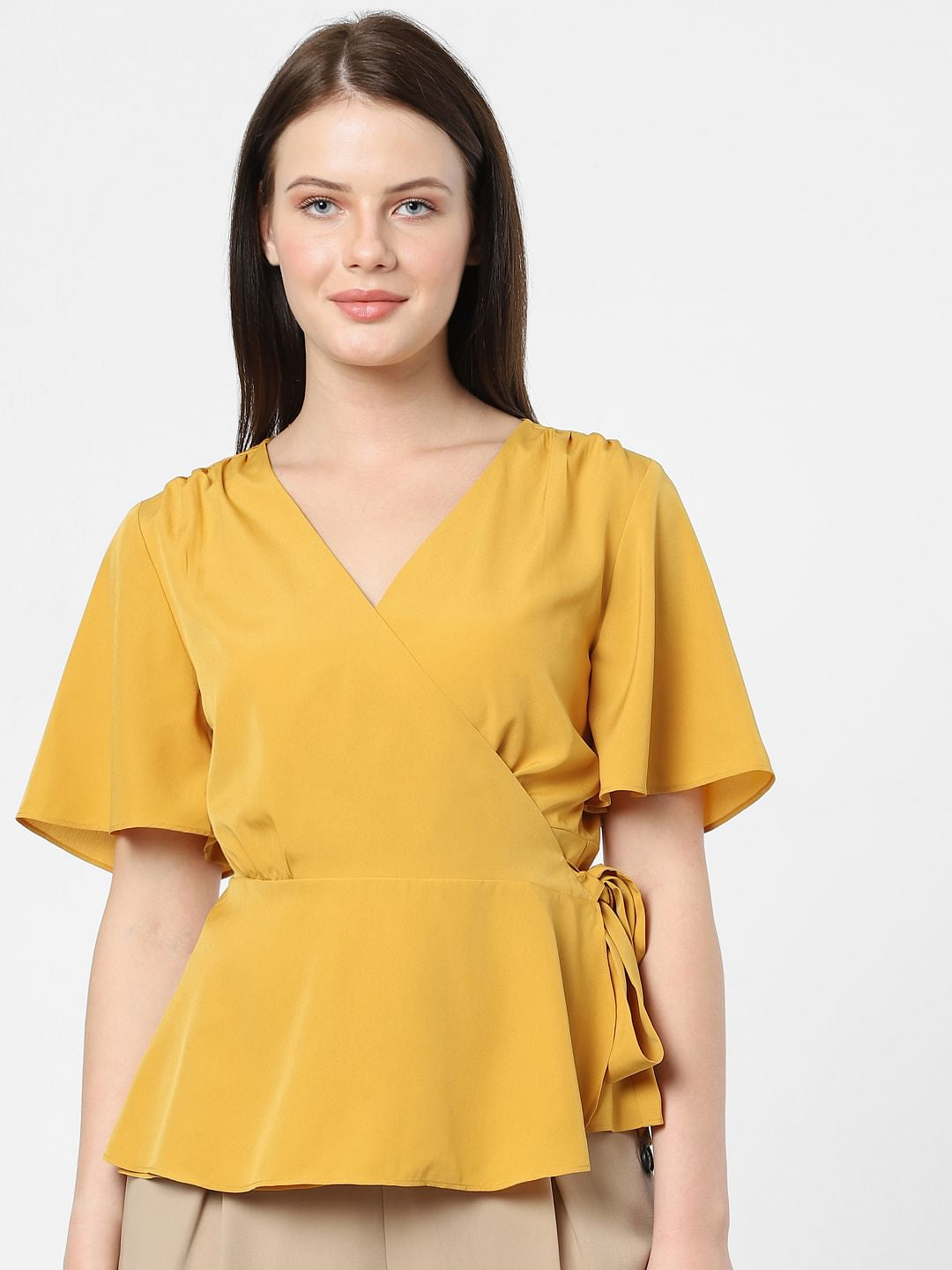 Mustard Mock Wrap Top