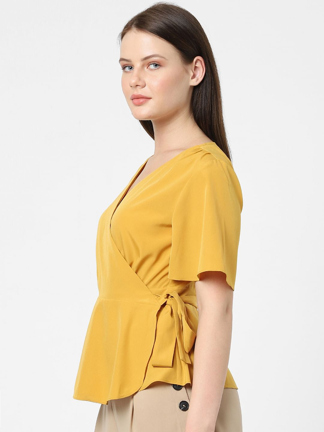 Mustard Mock Wrap Top