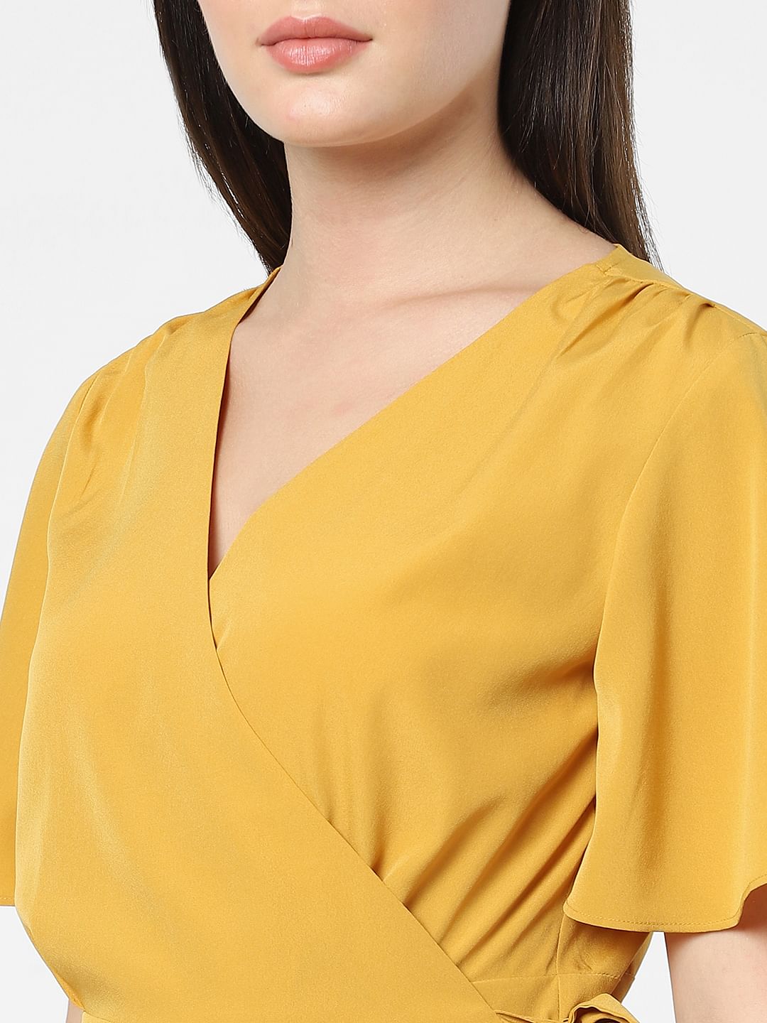 Mustard Mock Wrap Top