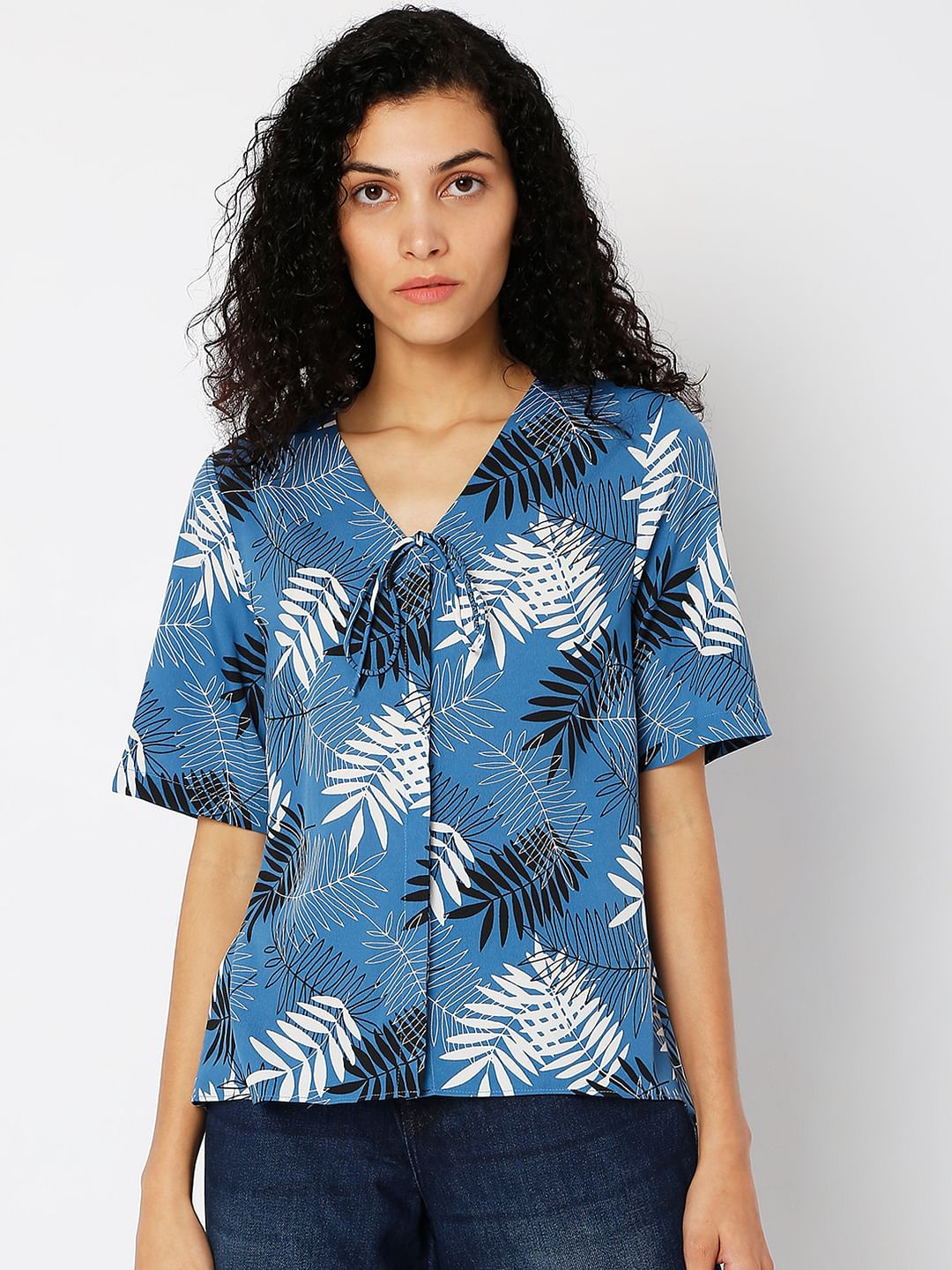 Blue Tropical Print Top