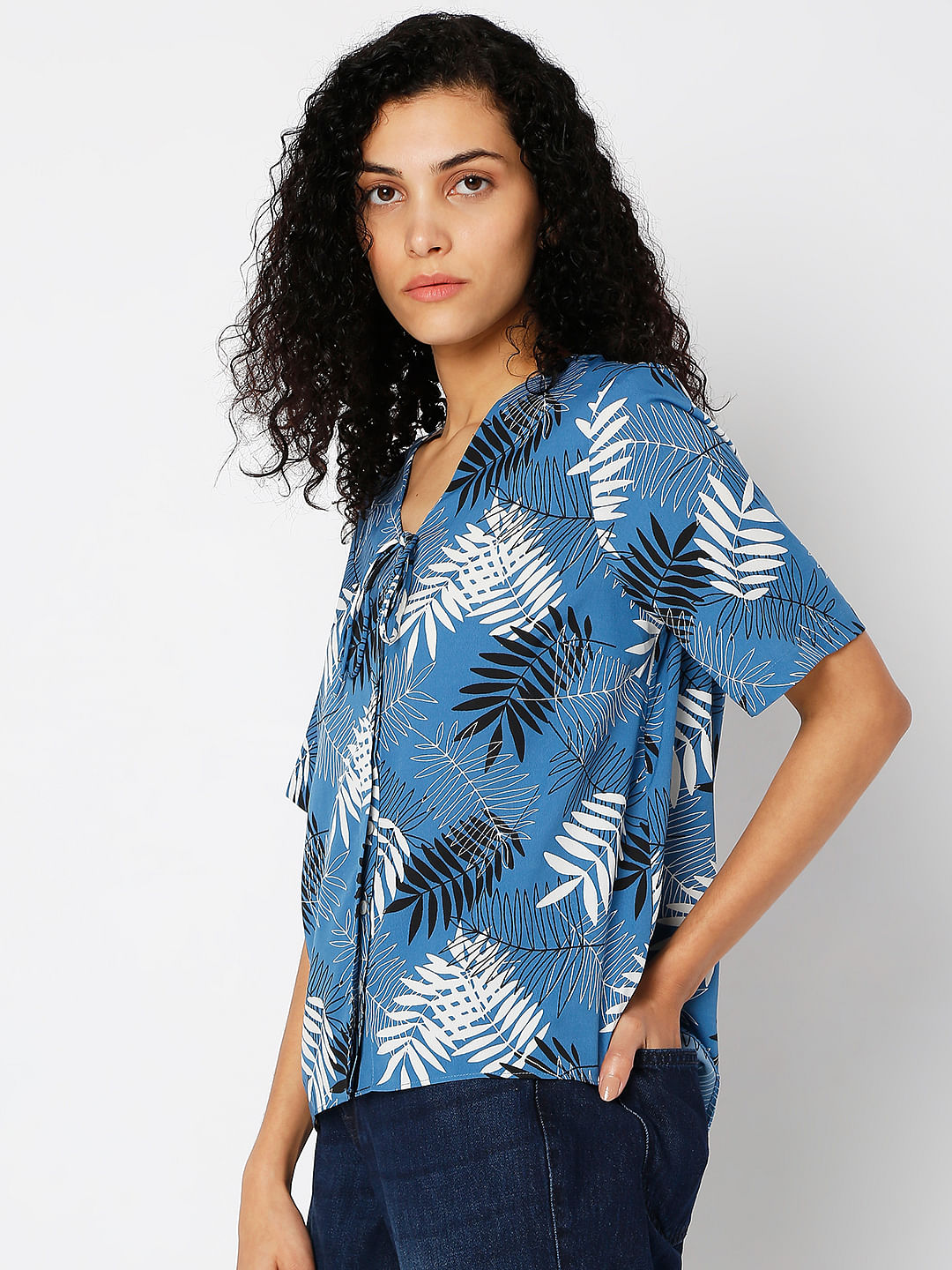 Blue Tropical Print Top