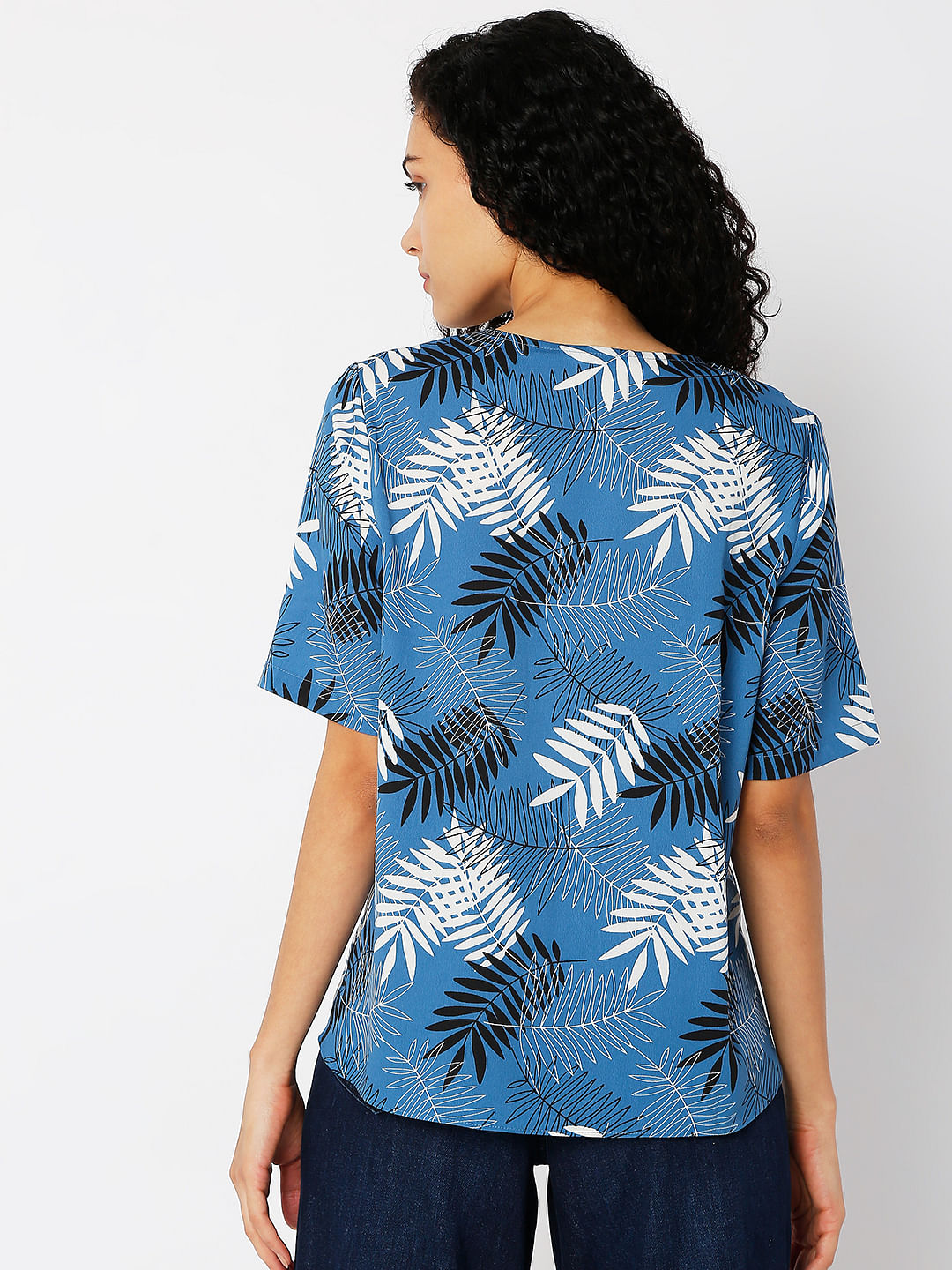 Blue Tropical Print Top