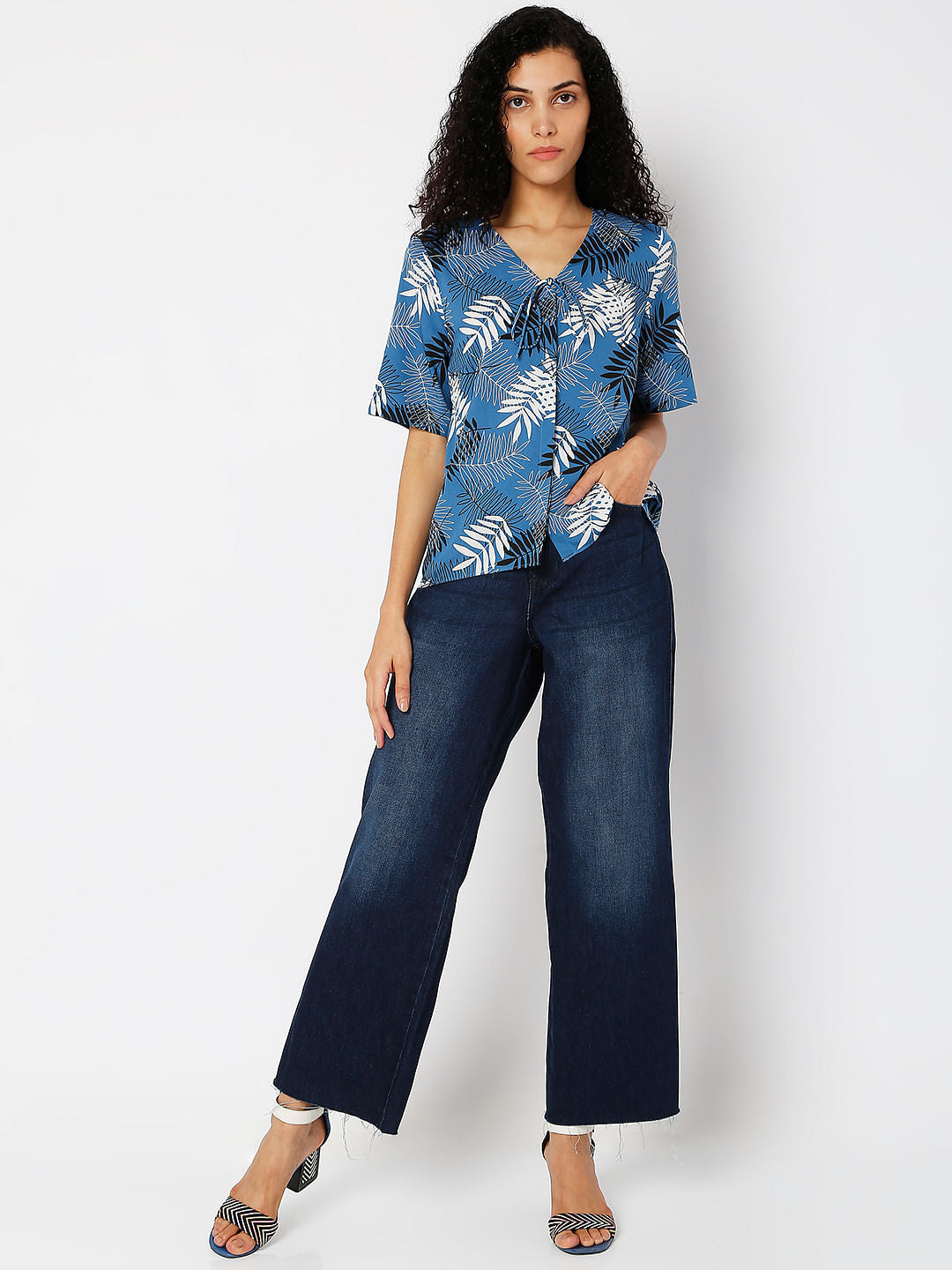 Blue Tropical Print Top