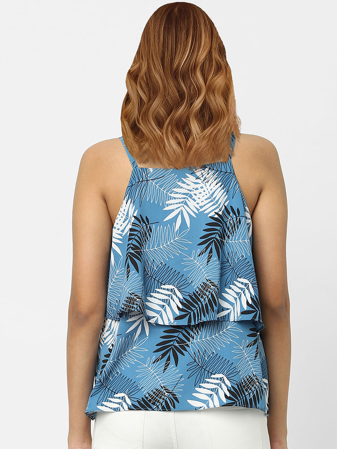 Blue Tropical Print Strappy Top
