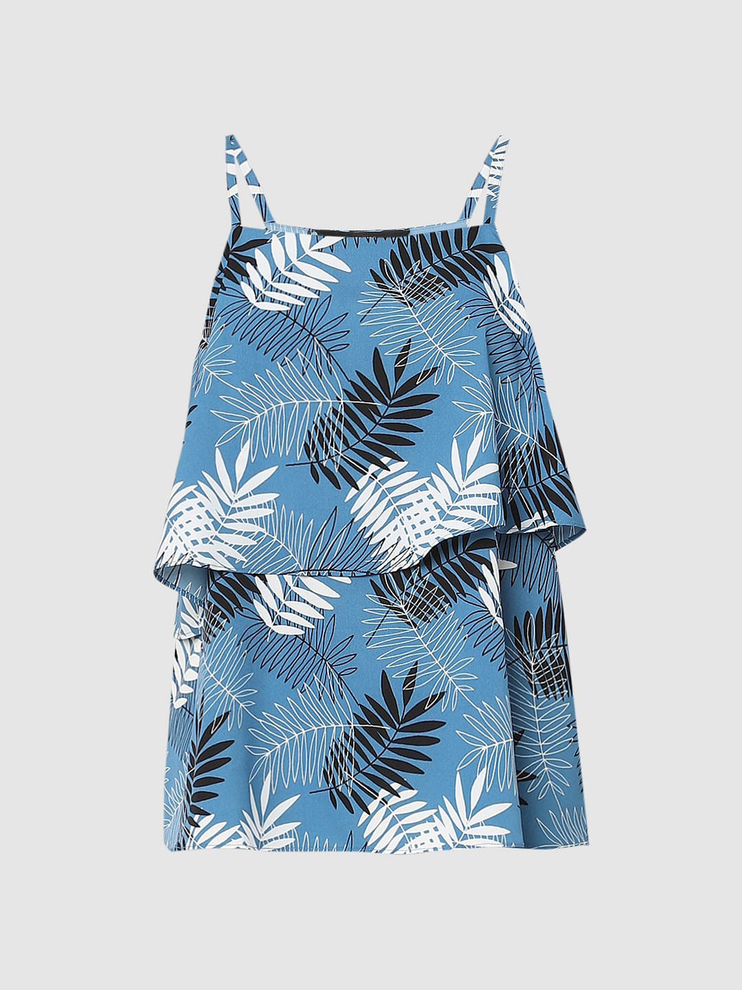 Blue Tropical Print Strappy Top