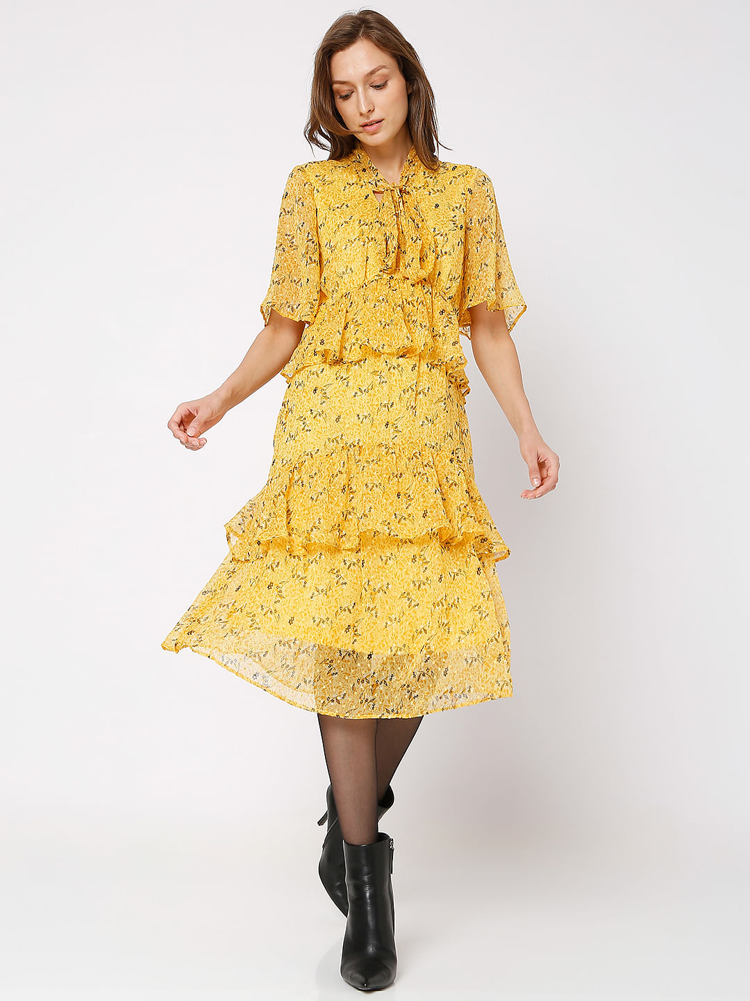 Yellow Floral Midi Dress