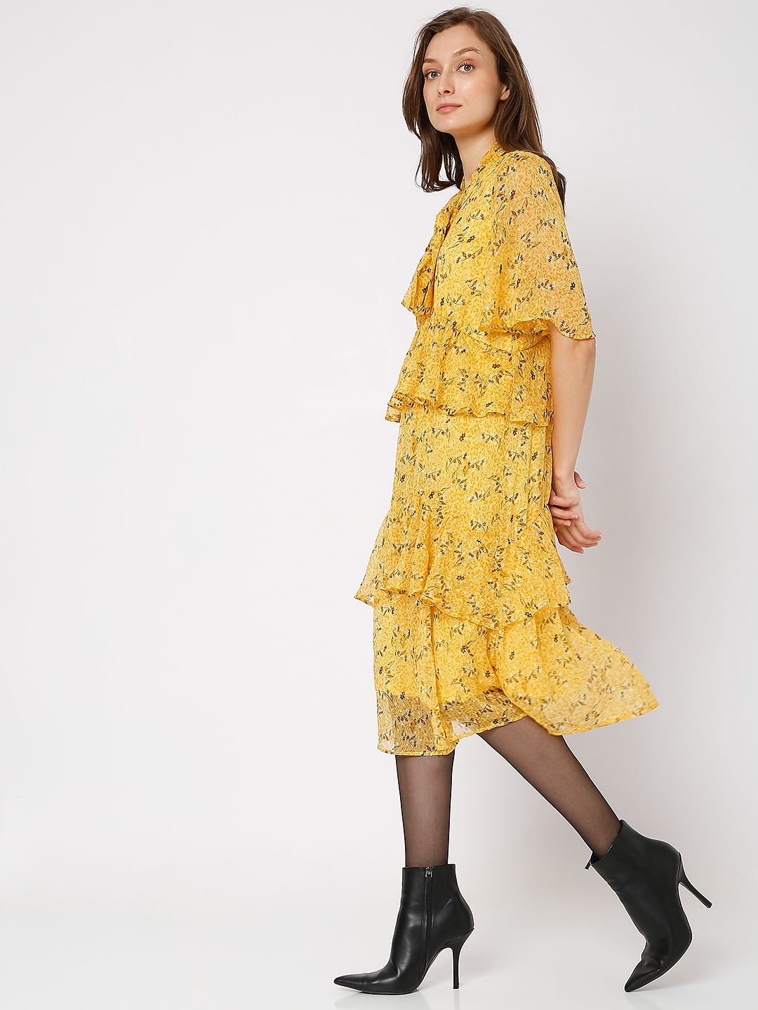 Yellow Floral Midi Dress