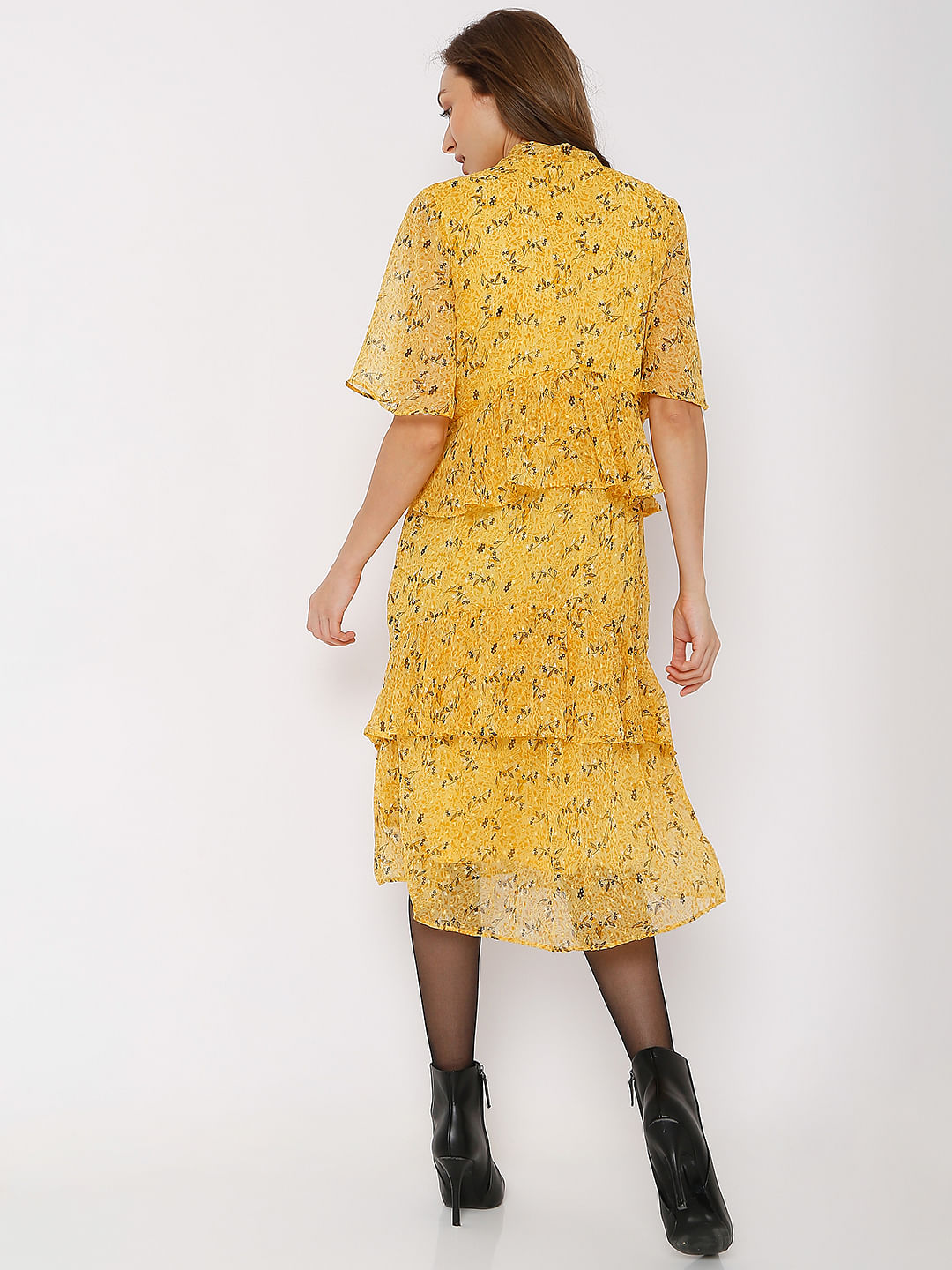 Yellow Floral Midi Dress