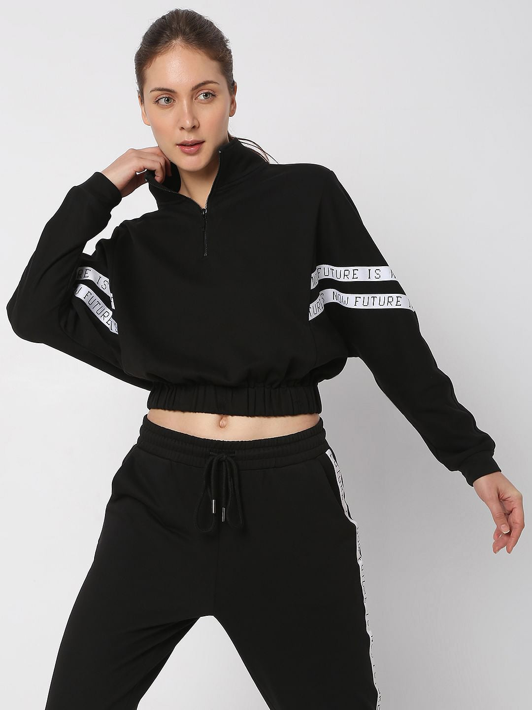 Black Cropped Co-Ord Sweatshirt
