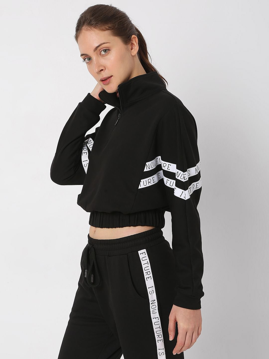 Black Cropped Co-Ord Sweatshirt