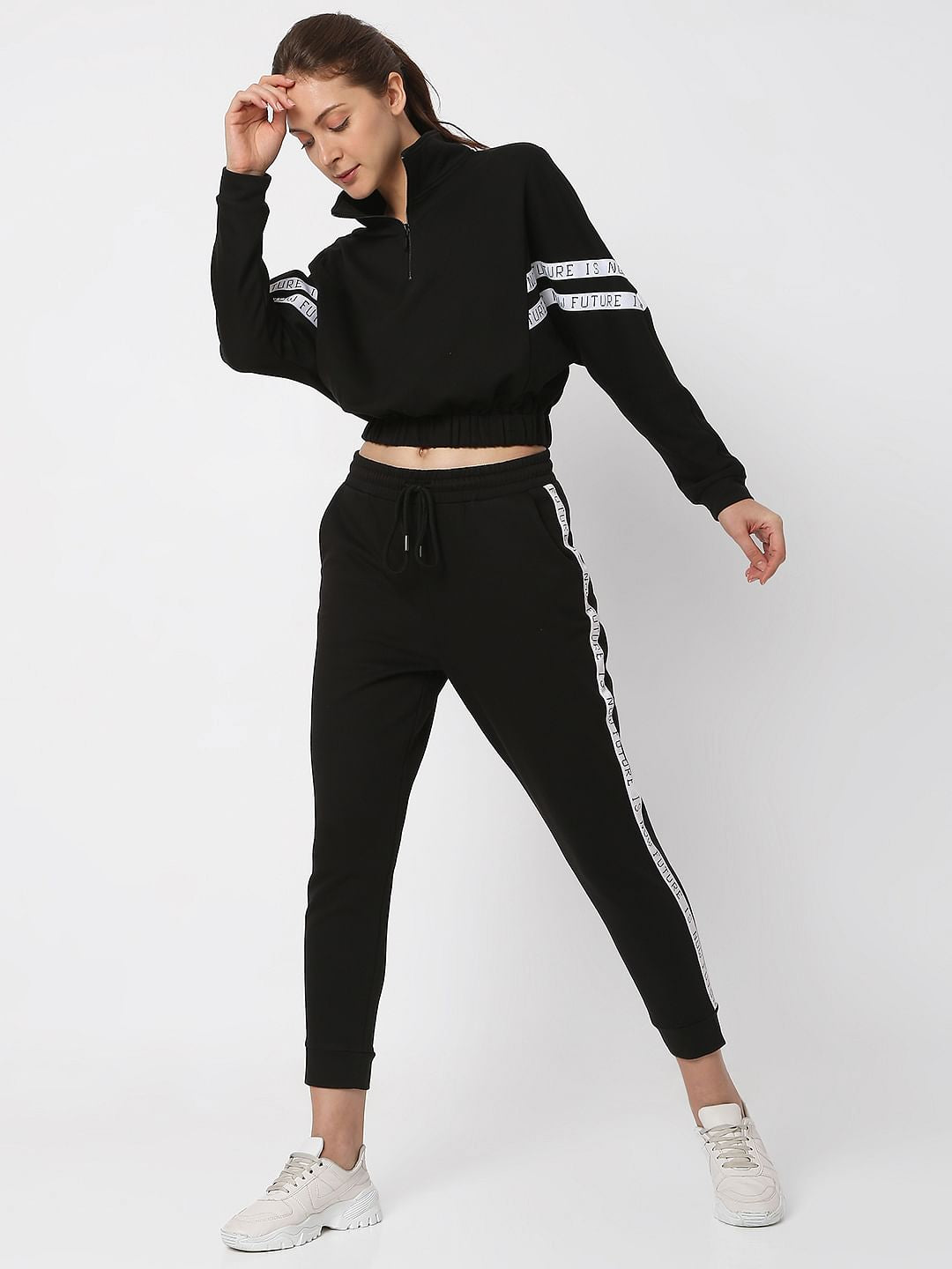 Black Cropped Co-Ord Sweatshirt