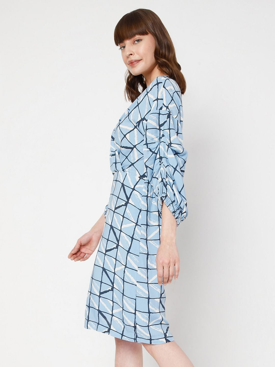 Blue Checked Wrap Dress