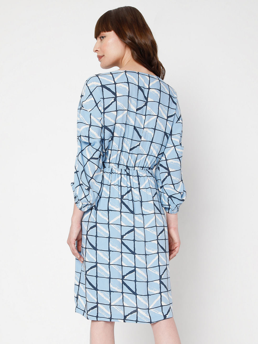 Blue Checked Wrap Dress