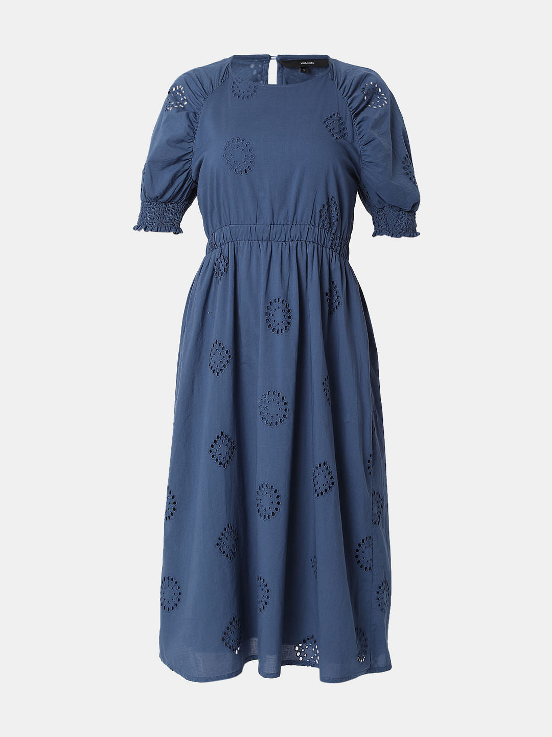 Blue Schiffli Embroidered Midi Dress