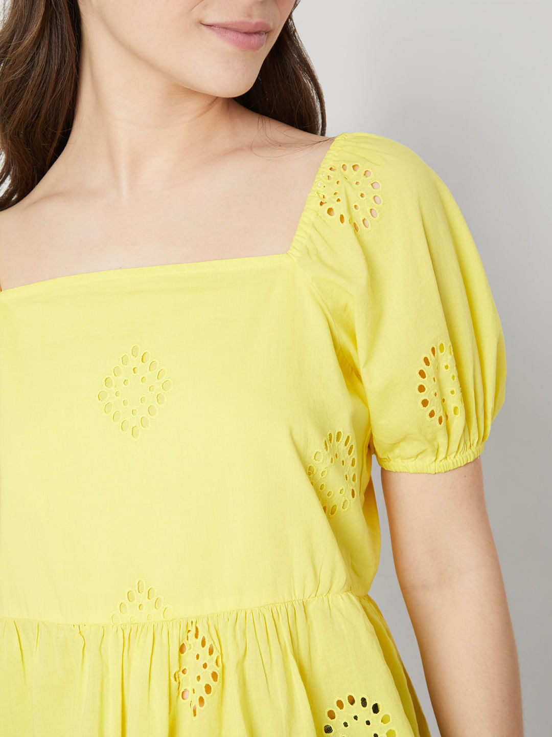 Yellow Schiffli Embroidered Top