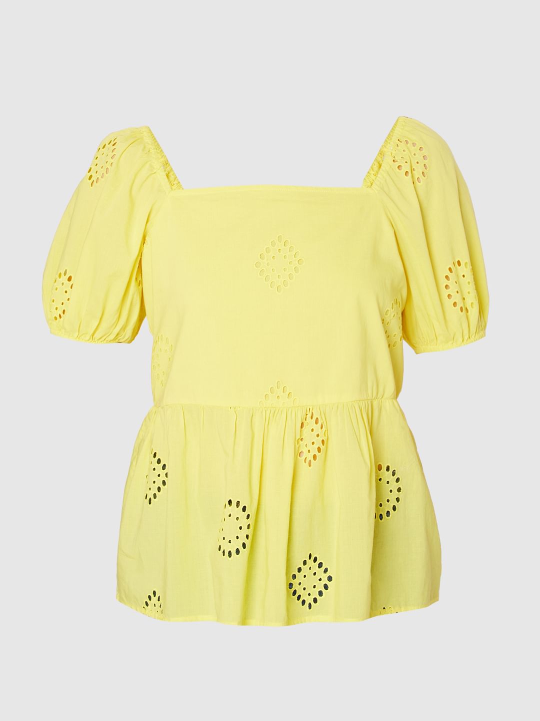 Yellow Schiffli Embroidered Top