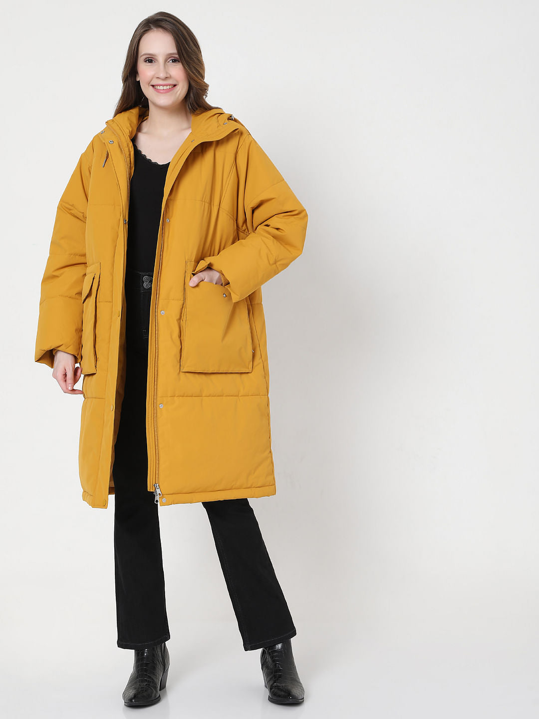 Mustard Yellow Puffer Long Jacket