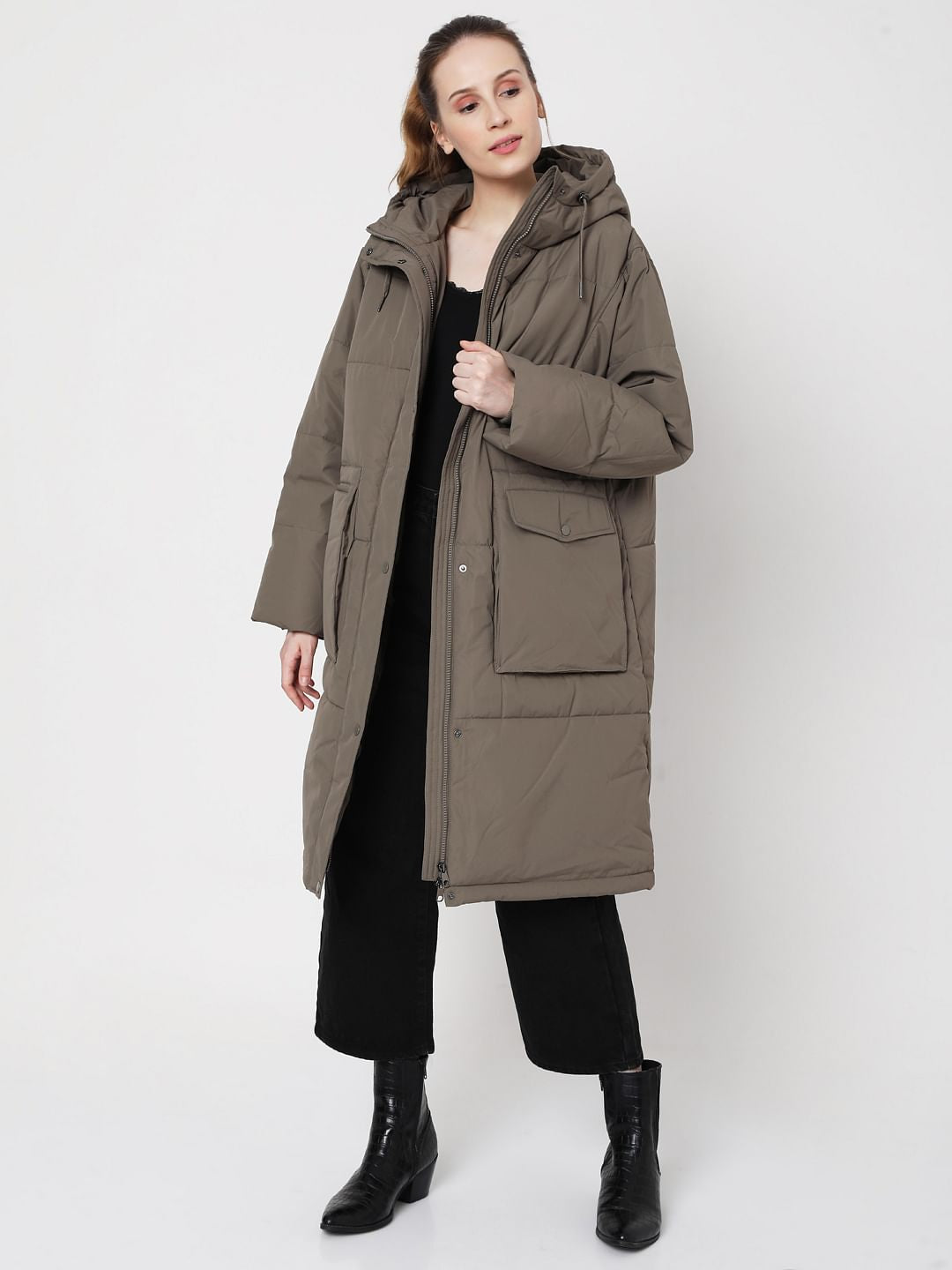 Grey Long Padded Jacket
