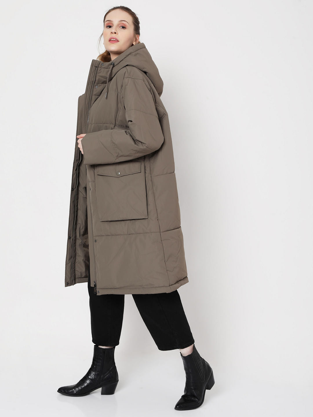 Grey Long Padded Jacket