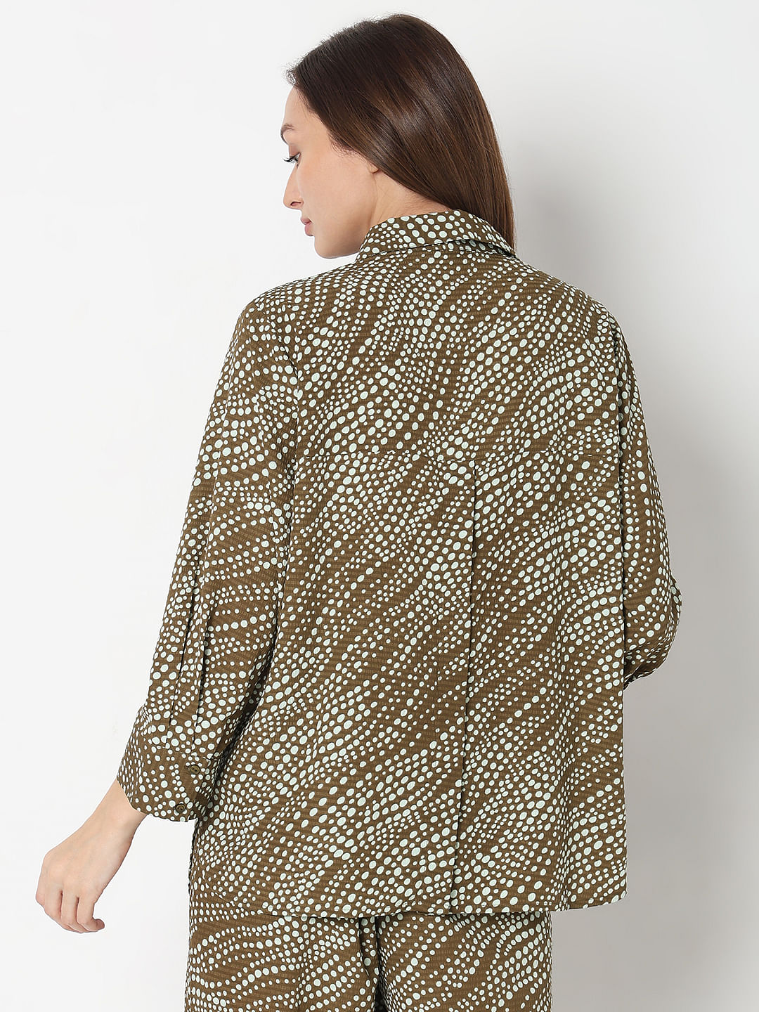 Dark Brown Printed Co-Ord Set Shirt