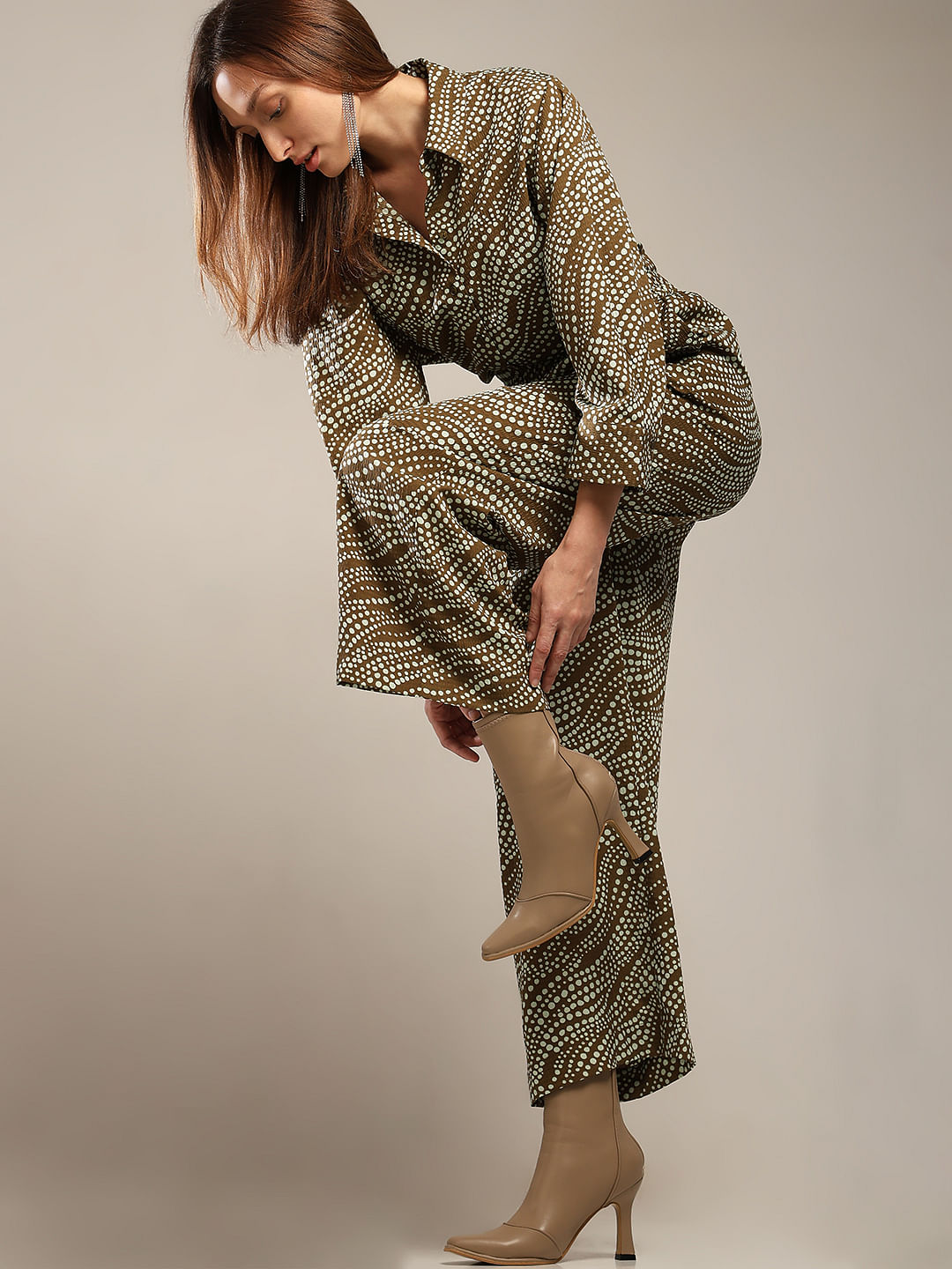 Dark Brown Printed Co-Ord Set Pants