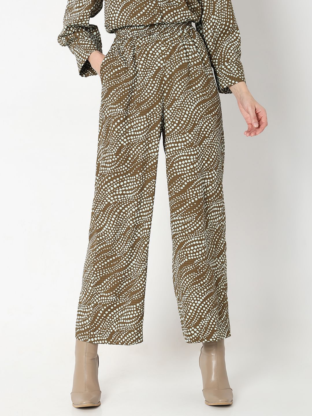 Dark Brown Printed Co-Ord Set Pants