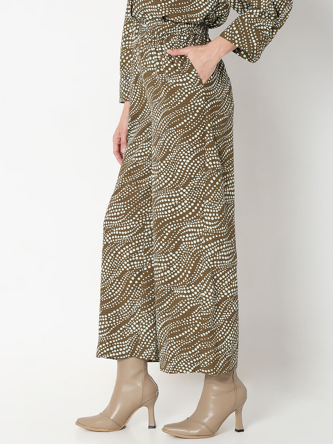 Dark Brown Printed Co-Ord Set Pants