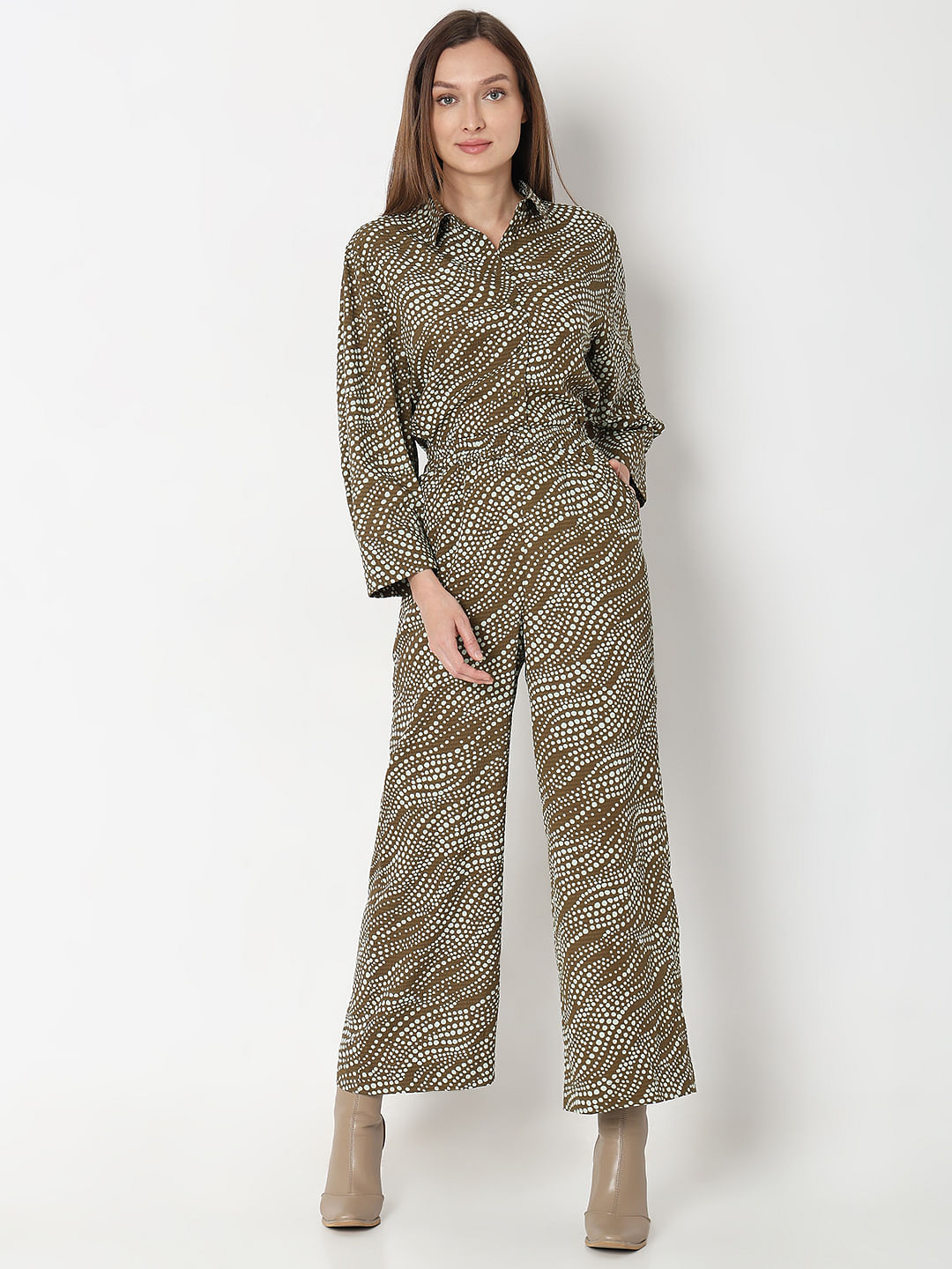 Dark Brown Printed Co-Ord Set Pants