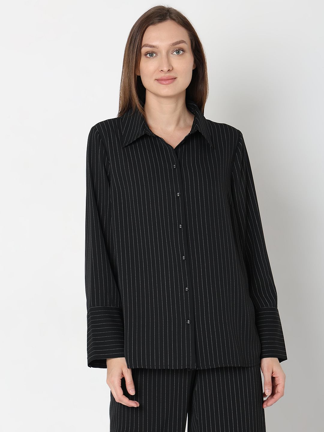 Black Pinstripe Co-Ord Set Shirt