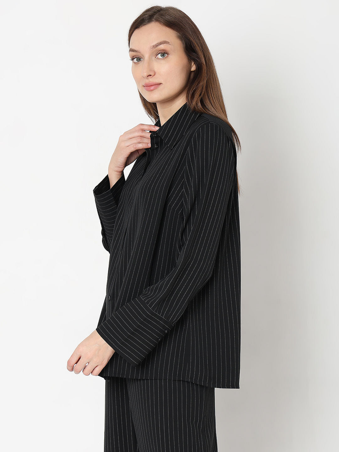 Black Pinstripe Co-Ord Set Shirt