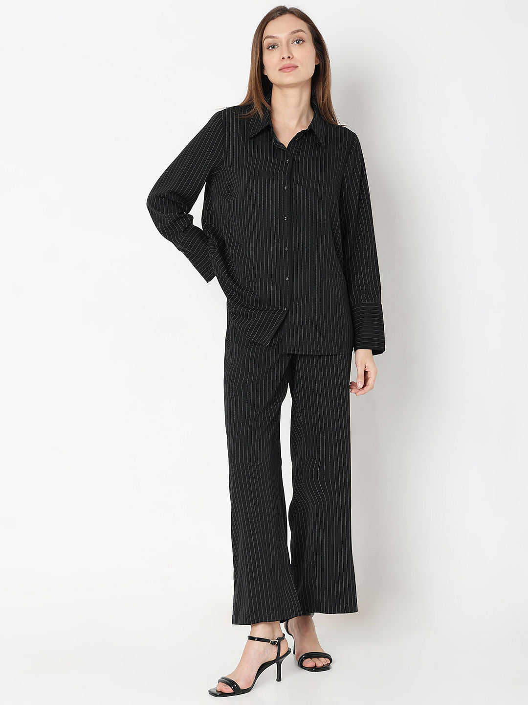 Black Pinstripe Co-Ord Set Shirt