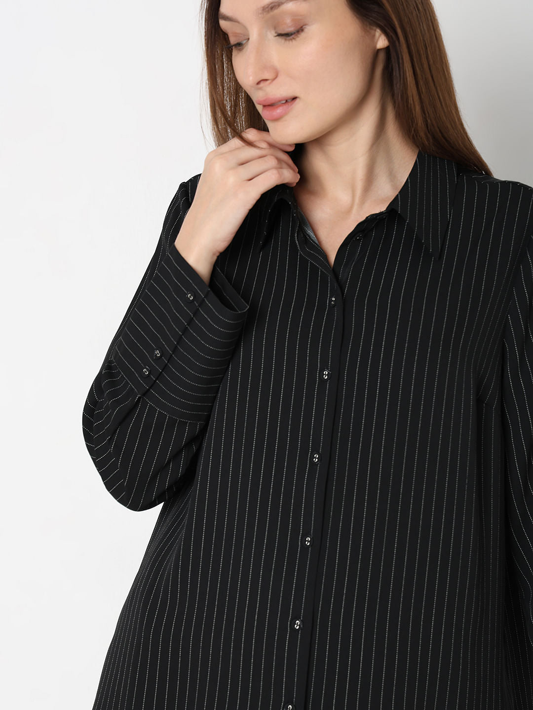 Black Pinstripe Co-Ord Set Shirt